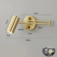 Applique murale LED SwingLight : bras télescopique, interrupteur intégré, design intérieur unique | Marco Lucetti Gold E Switch / warm light