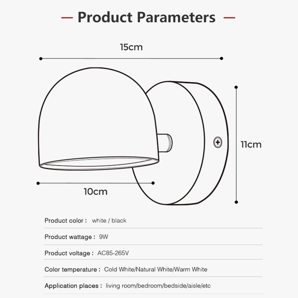 Applique murale LED Smart Touch, rotation à 350°, variateur et prise