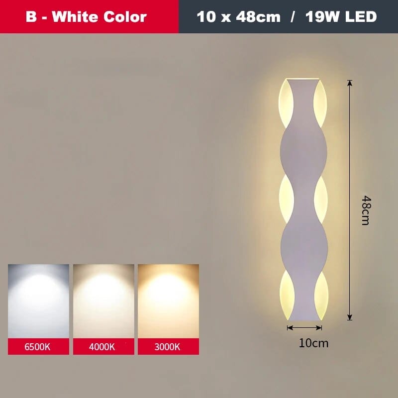 Applique murale LED Vague pour Couloir Intérieur | Marco Lucetti B Blanc 10x48cm / Blanc chaud (2700-3500K)