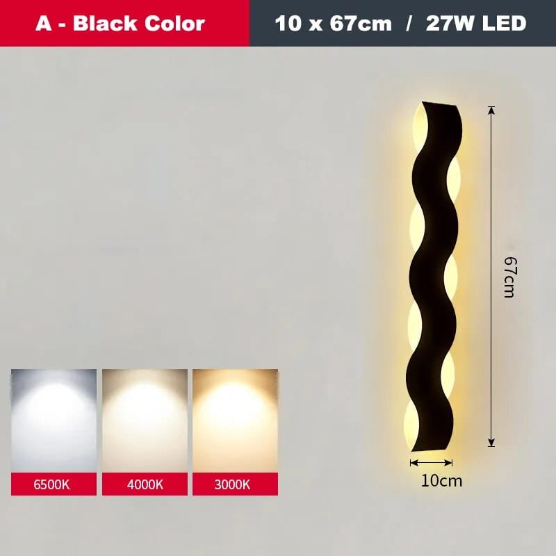 Applique murale LED Vague pour Couloir Intérieur | Marco Lucetti Un Noir 10x67cm / Blanc chaud (2700-3500K)