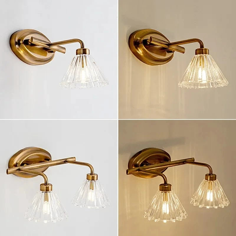 Applique murale LED Vintage Bronze clair 2 têtes 4 têtes - Pour salle de bain et miroir | Marco Lucetti
