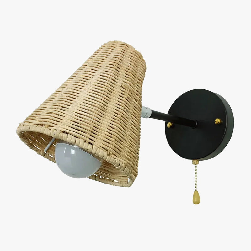 Applique murale LED vintage en rotin tissé à la main avec interrupteur