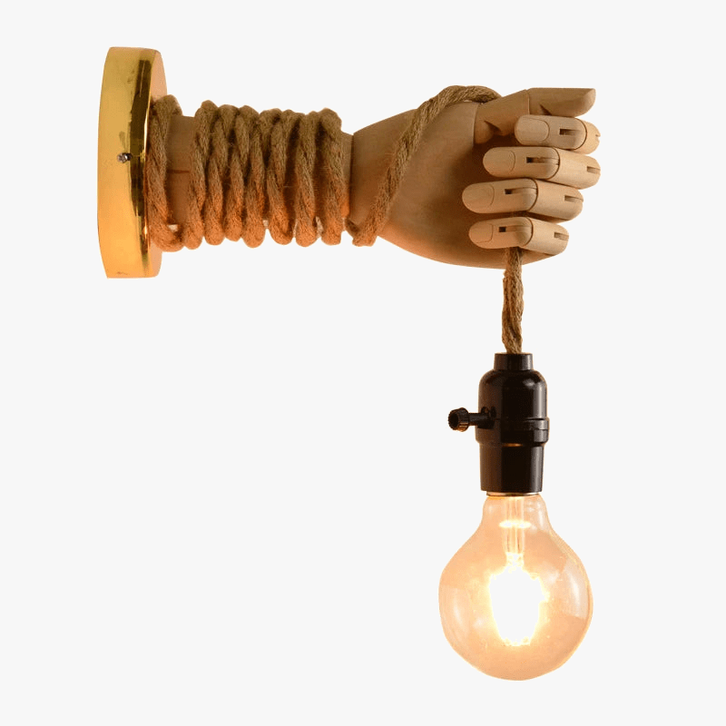 Applique murale Loft en Bois Chanvre Corde Forme Main Rétro Industriel | Marco Lucetti