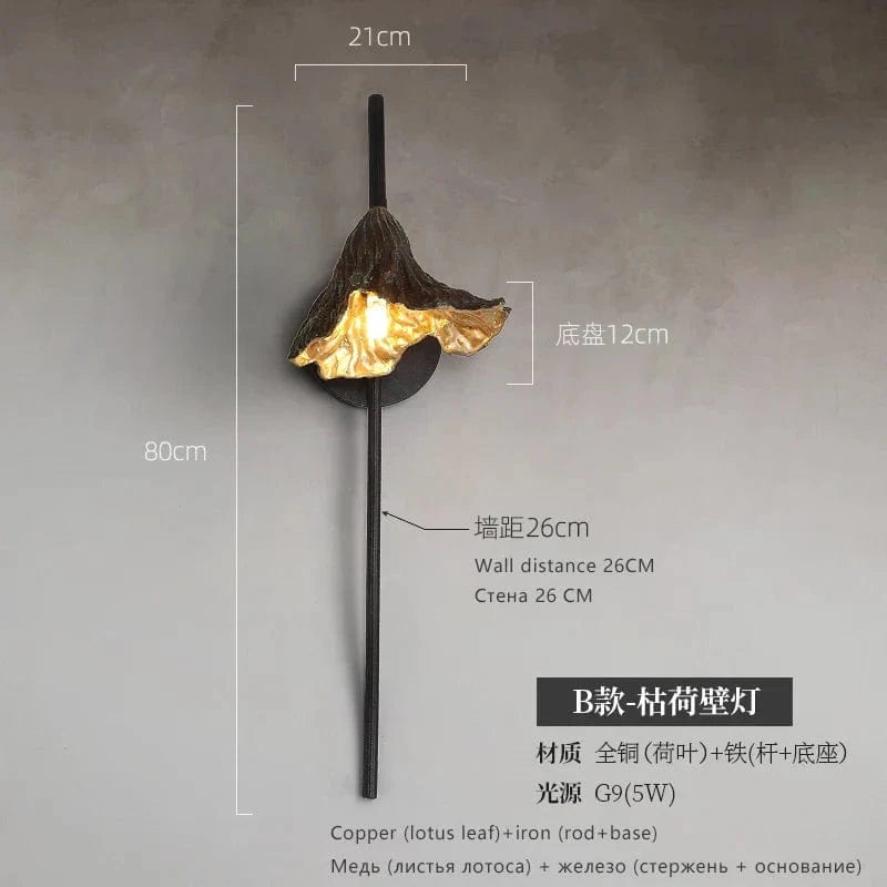 Applique murale Lotus Zen en laiton. | Marco Lucetti BW21E26H80CM / Blanc chaud (2700-3500K) / 5W