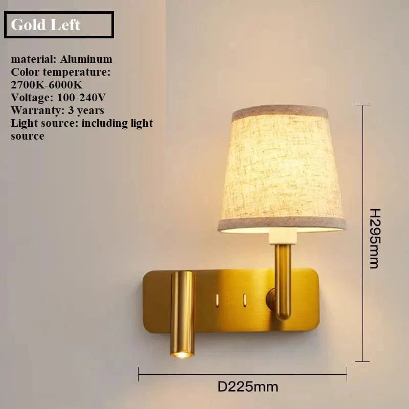 Applique murale Luxe Texturée pour Chambre avec Liseuse Murale Intégrée et Protection des Yeux LED | Marco Lucetti L&#39;or à gauche / Blanc naturel (3 500-5 500 K).