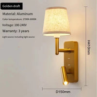 Applique murale Luxe Texturée pour Chambre avec Liseuse Murale Intégrée et Protection des Yeux LED | Marco Lucetti Or vertical / Blanc froid (5 500-7 000 K).