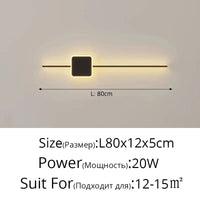 Applique murale Minimalist Stripe | Marco Lucetti Noir B L80x12cm 20W / Blanc chaud (2700-3500K)