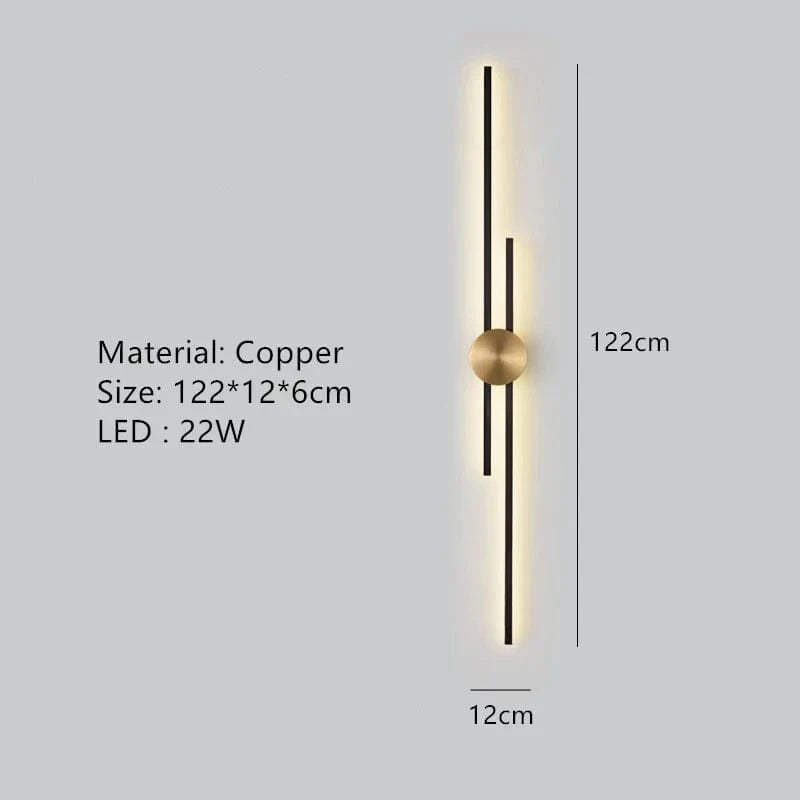 Applique Murale Minimaliste en Laiton LED Atmosphère  | Marco Lucetti A-Noir 122cm / 3 modifiables