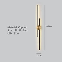 Applique Murale Minimaliste en Laiton LED Atmosphère  | Marco Lucetti A-Noir 122cm / 3 modifiables