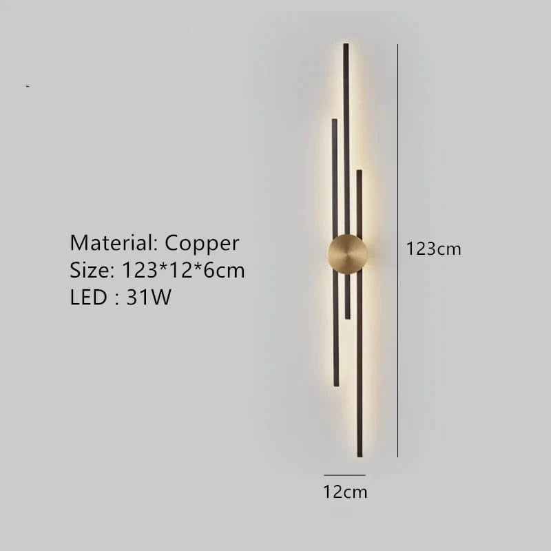 Applique Murale Minimaliste en Laiton LED Atmosphère  | Marco Lucetti B-Noir 123cm / 3 modifiables