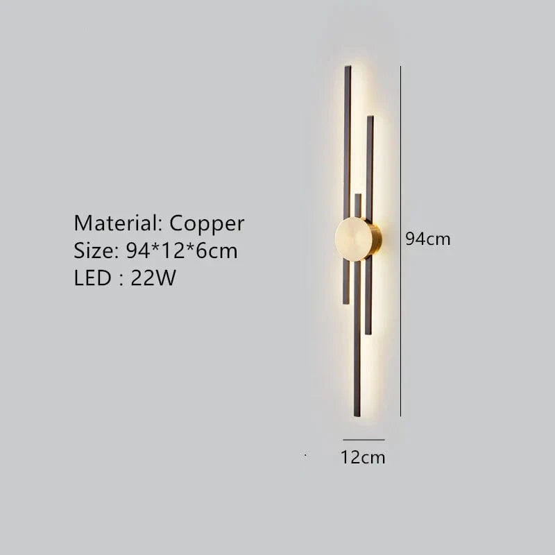Applique Murale Minimaliste en Laiton LED Atmosphère  | Marco Lucetti B-Noir 94cm / 3 modifiables