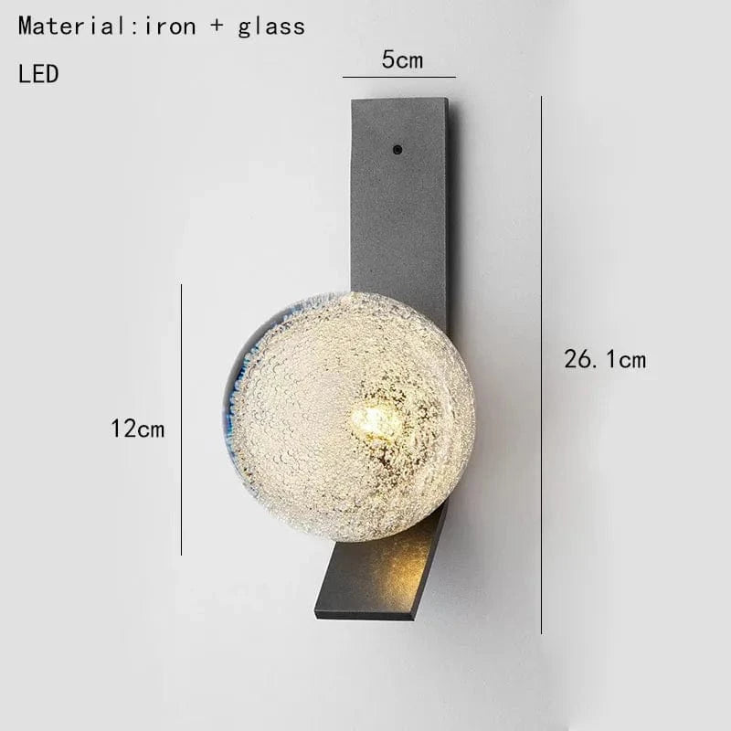 Applique murale minimaliste en métal pour escaliers et allées avec boule de verre | Marco Lucetti Noir / 5000k