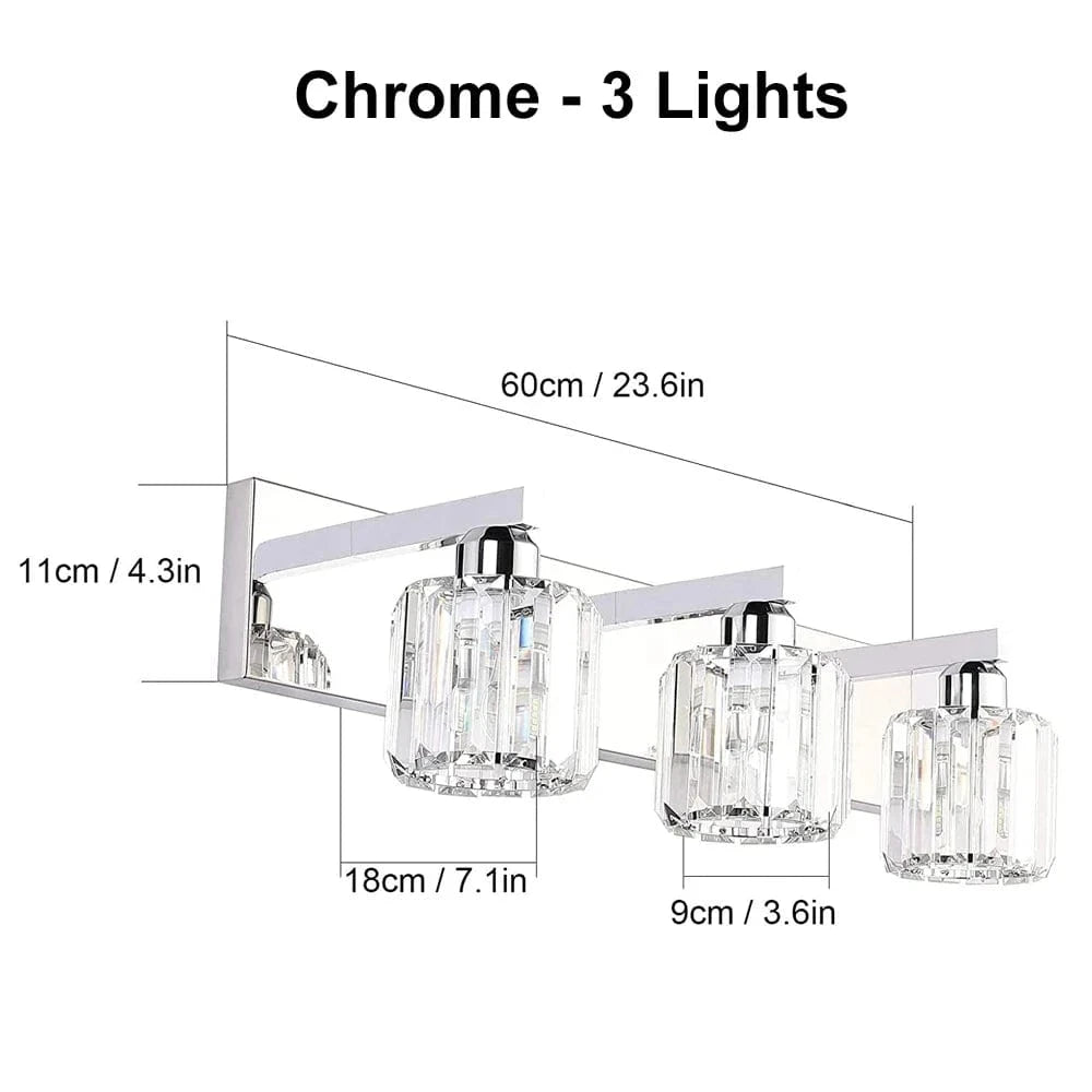 Applique murale miroir de salle de bains en cristal contemporain | Marco Lucetti Chromé - 3 Lumières / Lumière froide