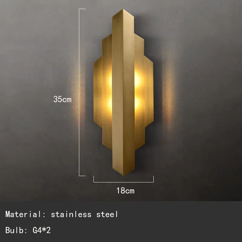 Applique murale moderne en acier inoxydable doré avec ampoule G4 - Édition Deluxe | Marco Lucetti 35x18cm / Lumière blanche