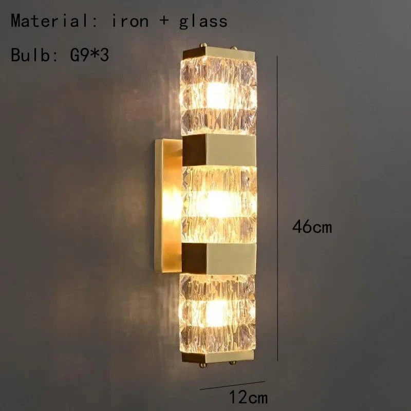 Applique murale moderne en cristal clair et acier inoxydable doré | Marco Lucetti 46 cm / Lumière naturelle 4000K