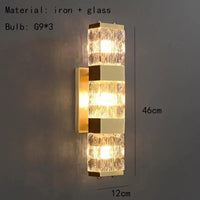 Applique murale moderne en cristal clair et acier inoxydable doré | Marco Lucetti 46 cm / Lumière naturelle 4000K