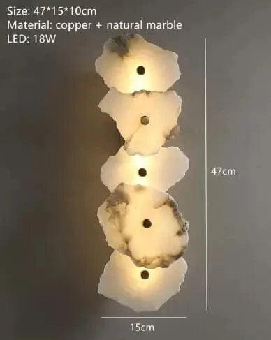 Applique murale moderne en laiton et marbre naturel de luxe | Marco Lucetti 5 billes / Lumière naturelle