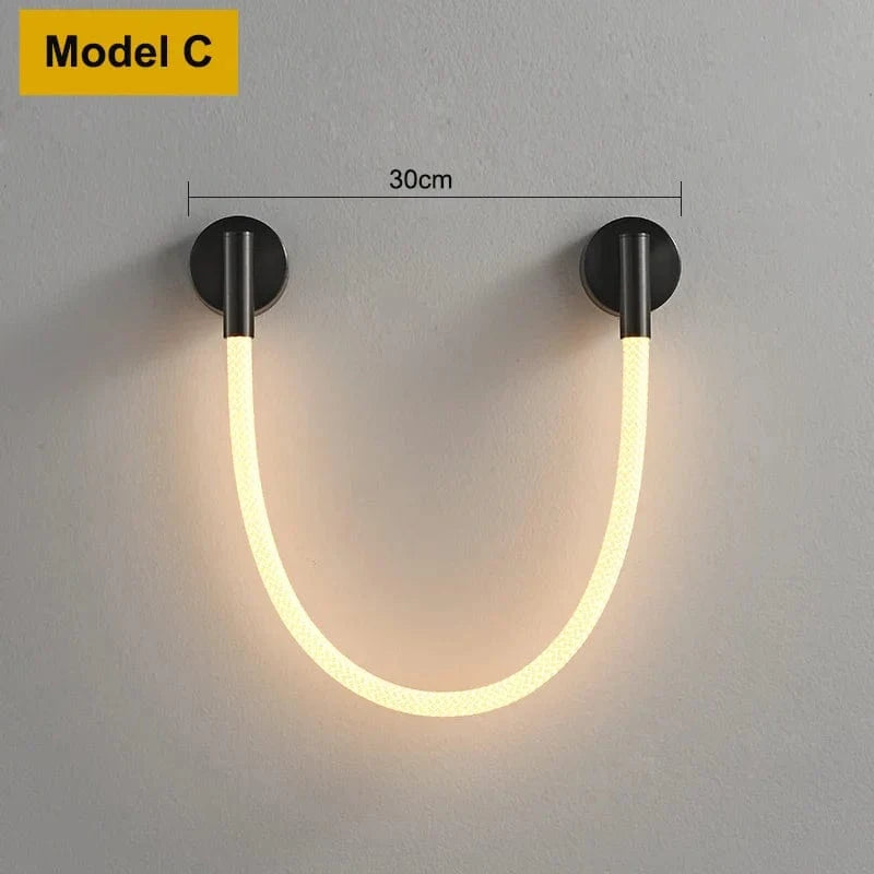 Applique murale moderne en Tube de néon LED tissé en Silicone - GlowFlex™ | Marco Lucetti Modèle C / Acier inoxydable / Blanc chaud (2700-3500K)