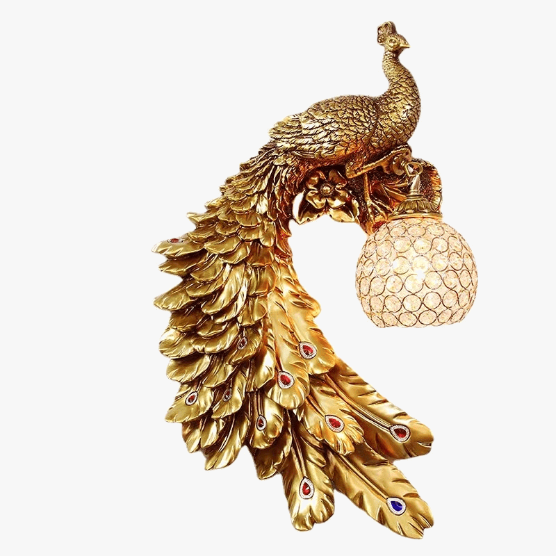 Applique Murale Moderne Vintage en Résine de Paon Dorée | Marco Lucetti