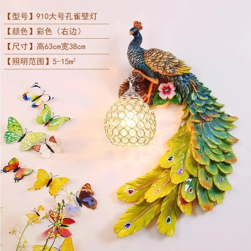 Applique Murale Moderne Vintage en Résine de Paon Dorée | Marco Lucetti 6363cm Vert droit