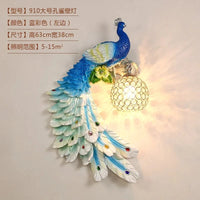 Applique Murale Moderne Vintage en Résine de Paon Dorée | Marco Lucetti 63cm Bleu gauche