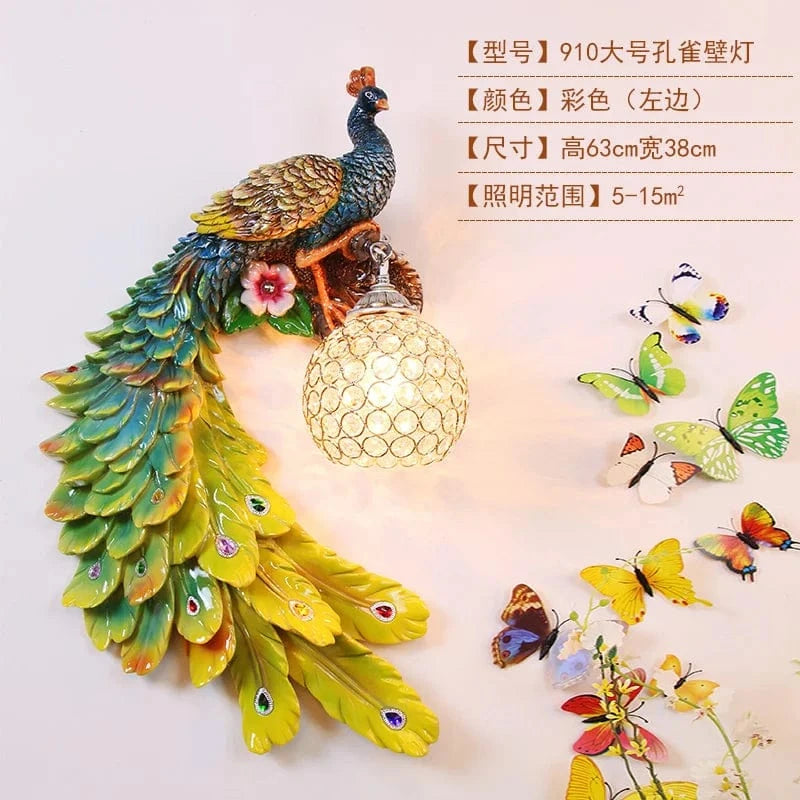 Applique Murale Moderne Vintage en Résine de Paon Dorée | Marco Lucetti 63cm Vert gauche