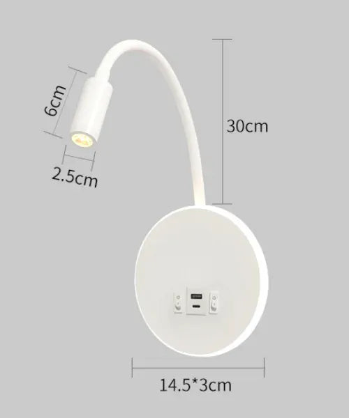 Applique Murale Multifonction Marco Lucetti™ – Lecture, Ambiance & Charge Intégrée Rond blanc USB / Blanc chaud (2700-3500K)