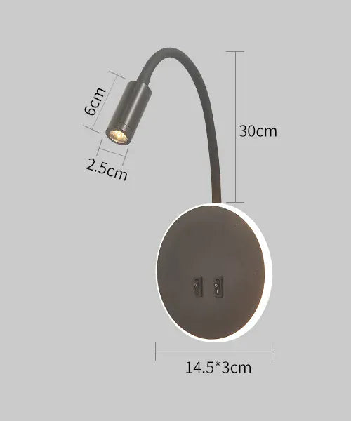 Applique Murale Multifonction Marco Lucetti™ – Lecture, Ambiance & Charge Intégrée Rond noir / Blanc chaud (2700-3500K)