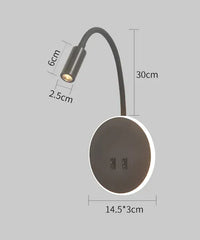 Applique Murale Multifonction Marco Lucetti™ – Lecture, Ambiance & Charge Intégrée Rond noir / Blanc chaud (2700-3500K)