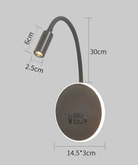 Applique Murale Multifonction Marco Lucetti™ – Lecture, Ambiance & Charge Intégrée Rond noir USB / Blanc chaud (2700-3500K)