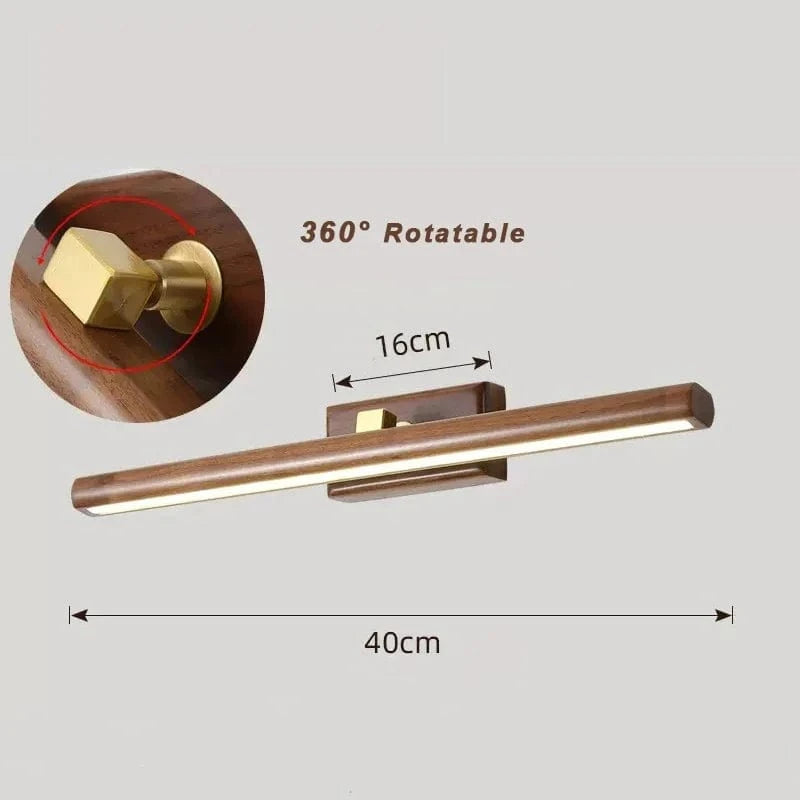 Applique murale Nordique 40cm en bois avec miroir et lampe LED | Marco Lucetti Noyer noir / Blanc chaud (2700-3500K)