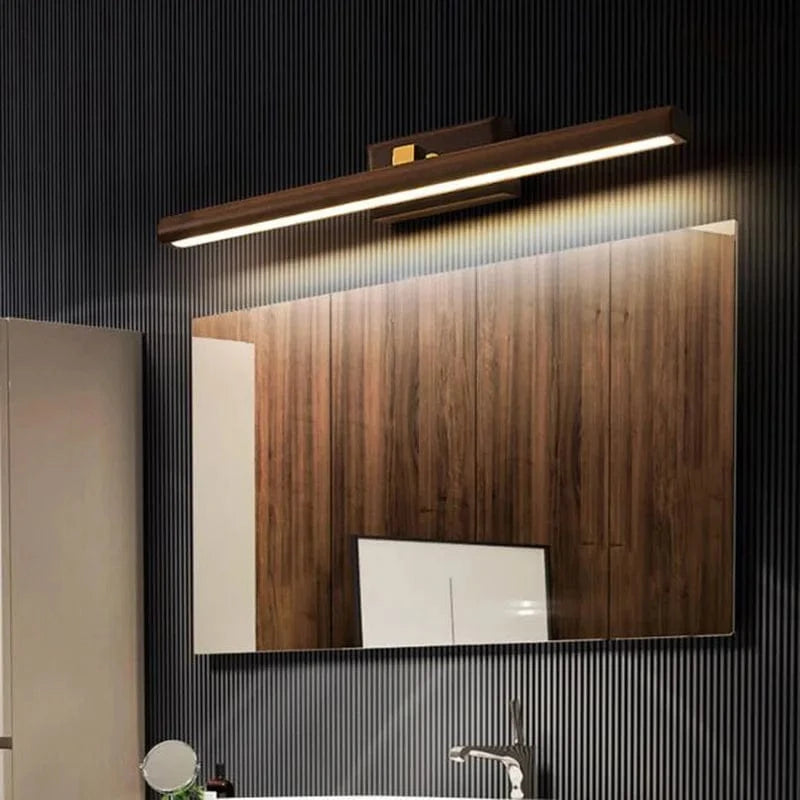 Applique murale Nordique 40cm en bois avec miroir et lampe LED | Marco Lucetti Noyer noir / Blanc chaud (2700-3500K)