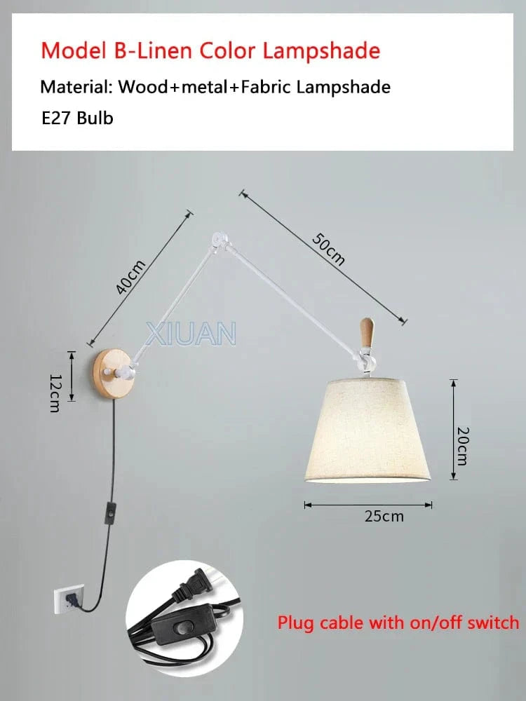 Applique murale nordique à culbuteurs mobiles en tissu pour Table à manger - Éclairage de lecture efficace | Marco Lucetti Applique en Lin B 1 / Lumière chaude