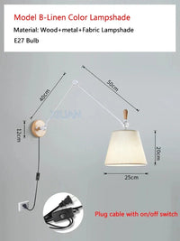Applique murale nordique à culbuteurs mobiles en tissu pour Table à manger - Éclairage de lecture efficace | Marco Lucetti Applique en Lin B 1 / Lumière chaude