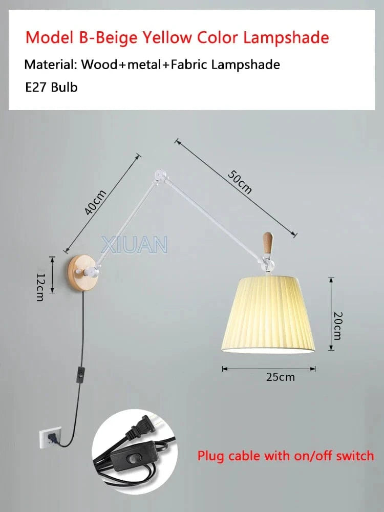Applique murale nordique à culbuteurs mobiles en tissu pour Table à manger - Éclairage de lecture efficace | Marco Lucetti B Applique Jaune 1 / Lumière chaude