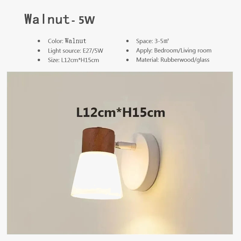 Applique murale nordique LED Double tête, bois et verre