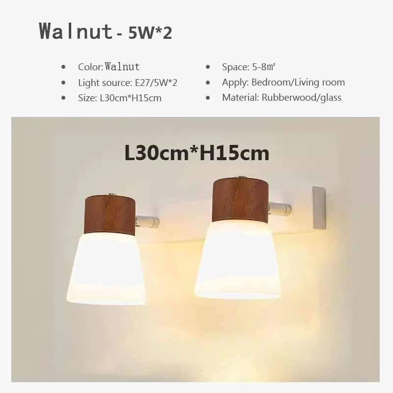Applique murale nordique LED Double tête, bois et verre