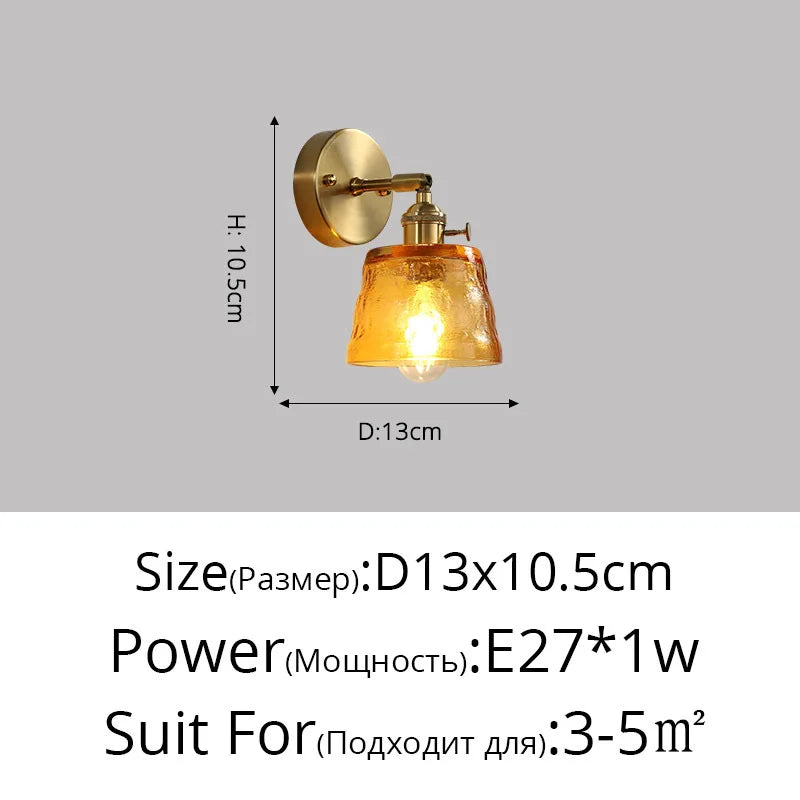 Applique murale nordique en cuivre avec abat-jour en verre LED de style créatif