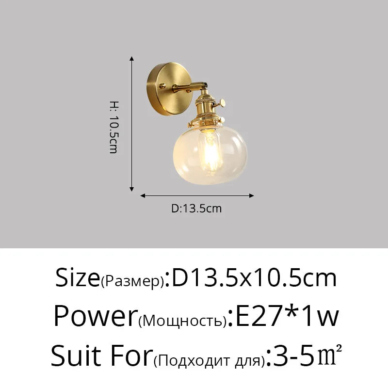 Applique murale nordique en cuivre avec abat-jour en verre LED de style créatif