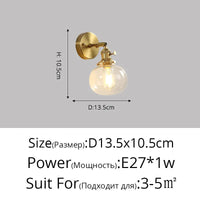 Applique murale nordique en cuivre avec abat-jour en verre LED de style créatif