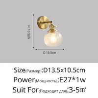 Applique murale nordique en cuivre avec abat-jour en verre LED de style créatif