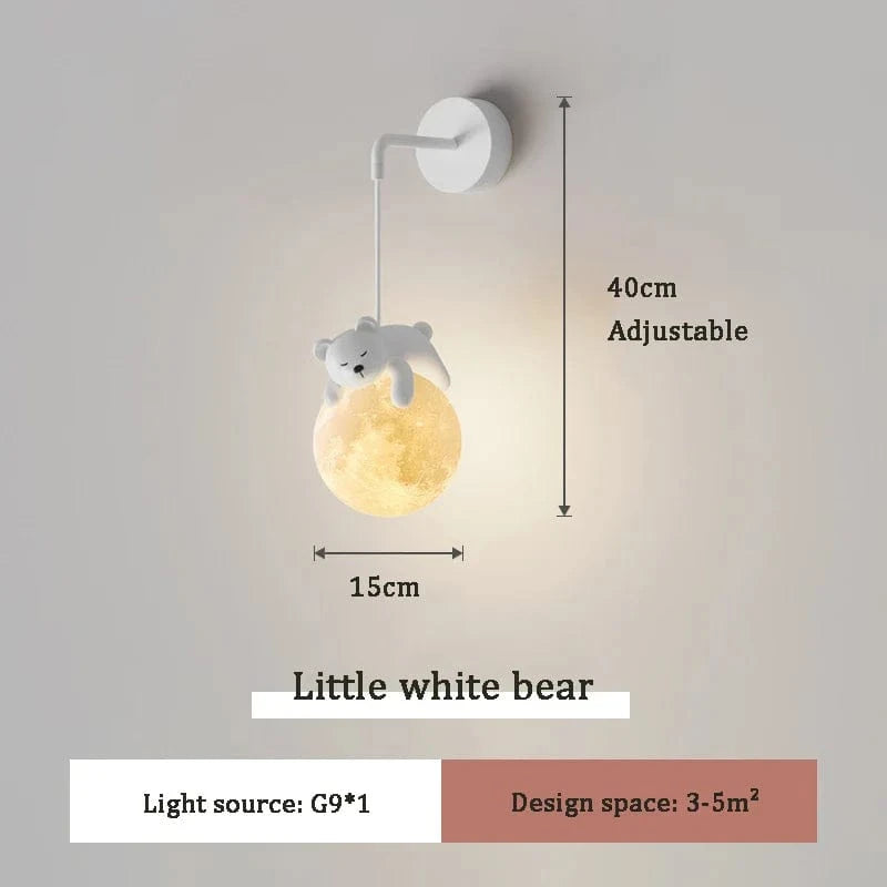 Applique murale nordique lapin et ours blanc pour bébé | Marco Lucetti Ours blanc / Lumière blanche