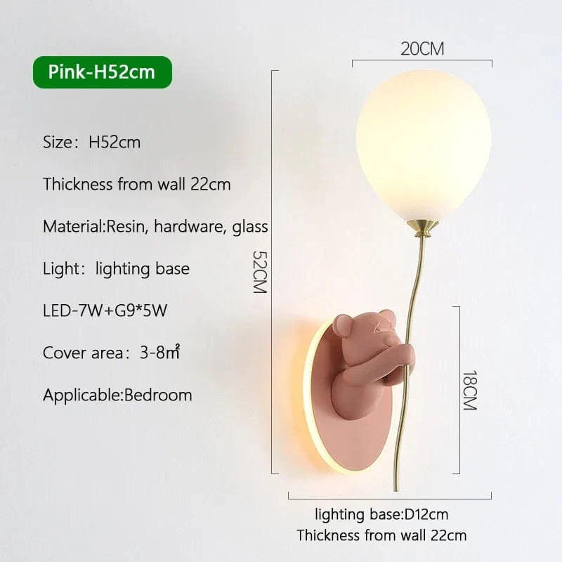 Applique murale nordique LED Ours Ballon - Collection Créative | Marco Lucetti A rose / 3lumière variable