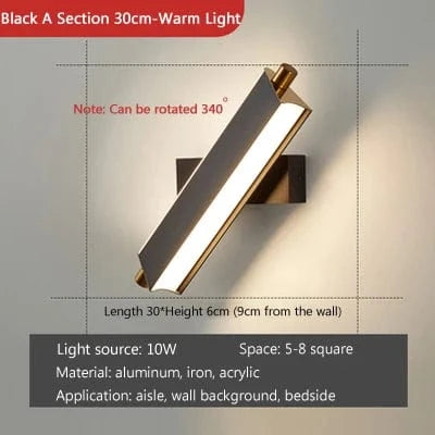 Applique Murale Nordique LED Réglable pour un Salon Moderne. | Marco Lucetti Style A noir 30cm / CHINE / Blanc chaud (2700-3500K) | 8-12W