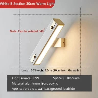 Applique Murale Nordique LED Réglable pour un Salon Moderne. | Marco Lucetti Style B blanc 30cm / CHINE / Blanc chaud (2700-3500K) | 8-12W