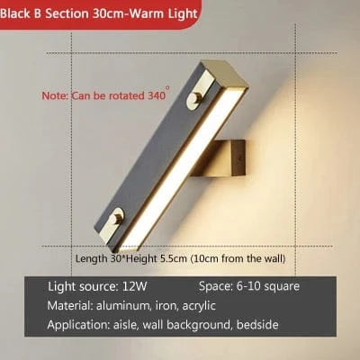 Applique Murale Nordique LED Réglable pour un Salon Moderne. | Marco Lucetti Style B noir 30cm / CHINE / Blanc chaud (2700-3500K) | 8-12W