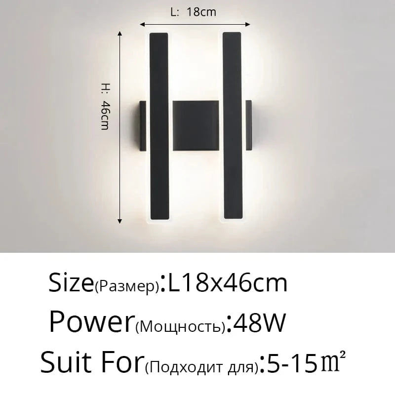 Applique Murale Nordique Minimaliste Haut de Gamme pour Hôtel | Marco Lucetti Noir B L46cm / Blanc froid (5 500-7 000 K).