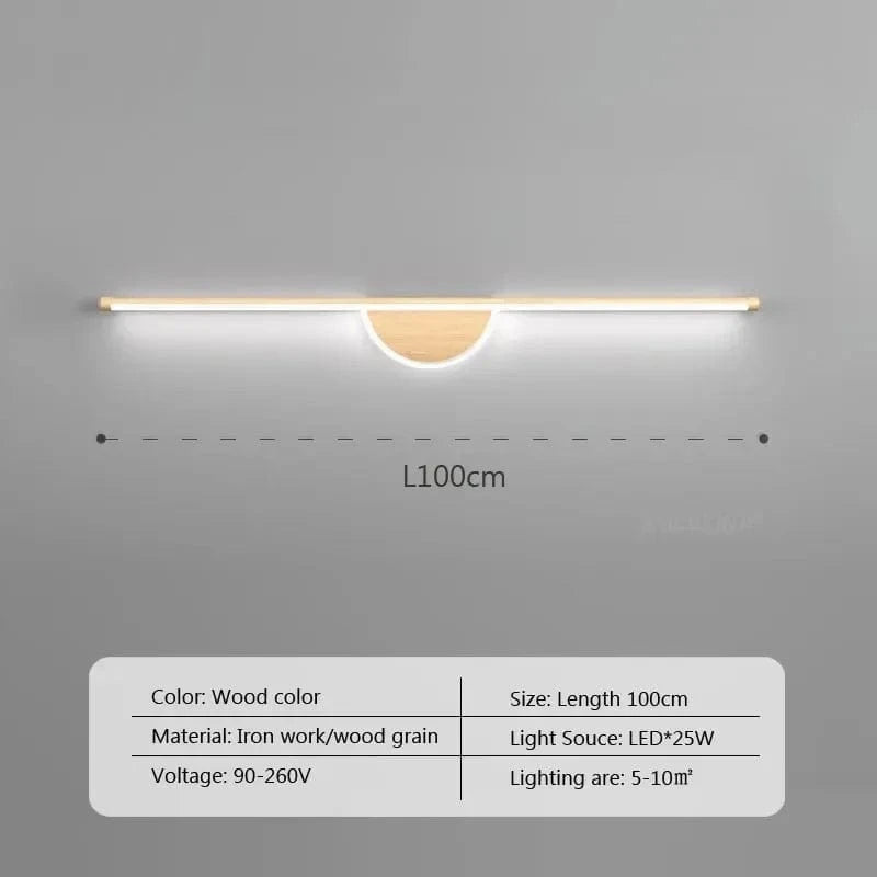 Applique murale nordique minimaliste LED - Longueur élégante | Marco Lucetti LWL128 100cm Bois / 220V / Blanc froid