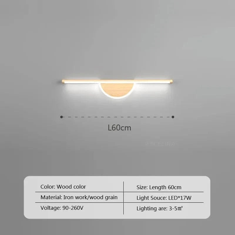 Applique murale nordique minimaliste LED - Longueur élégante | Marco Lucetti LWL128 60cm Bois / 220V / Blanc froid