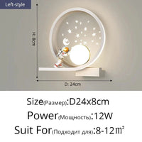 Applique murale nordique minimaliste - Lune, Planète, Astronaute | Marco Lucetti C gauche D24x8cm 12W / Blanc froid (5 500-7 000 K).